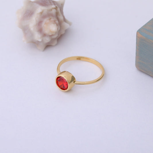 Round Garnet Bezel Ring in 14K Solid Gold | January Birthstone Queen Jewelry Rings
