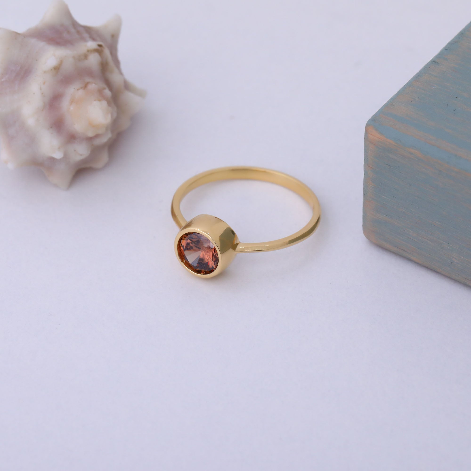 Round Smoky Quartz Bezel Ring in 14K Solid Gold | Birthstone Jewelry Queen Jewelry Rings
