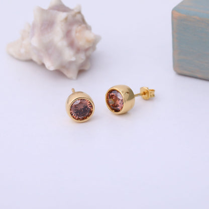 Round Smoky Quartz Bezel Stud Earrings in 14K Solid Gold | Birthstone Jewelry Queen Jewelry Earrings