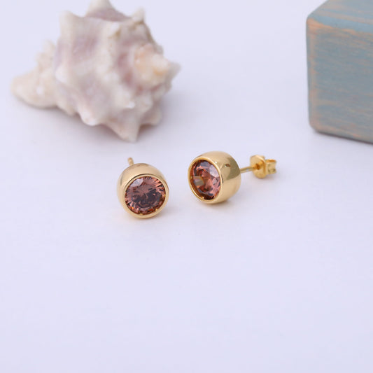 Round Smoky Quartz Bezel Stud Earrings in 14K Solid Gold | Birthstone Jewelry Queen Jewelry Earrings