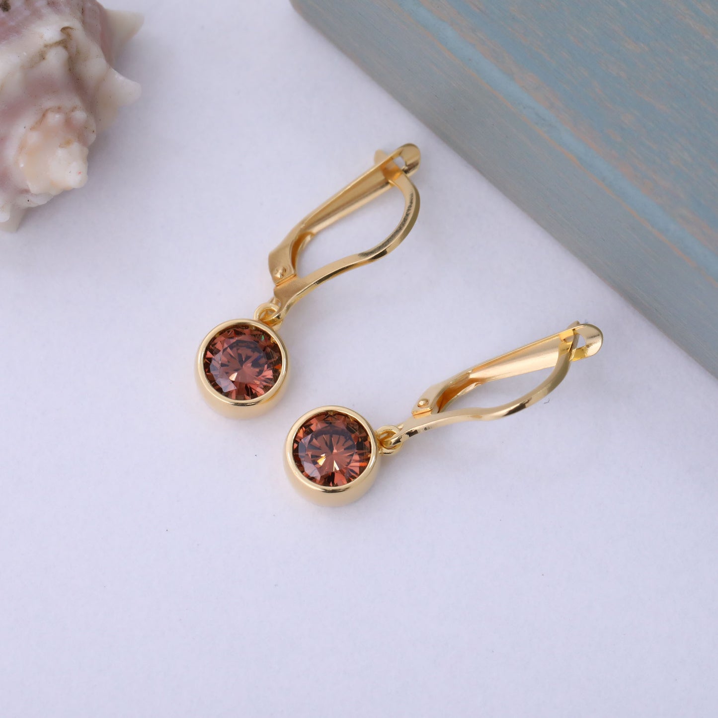 Round Smoky Quartz Bezel Dangle Earrings in 14K Solid Gold | Birthstone Jewelry Queen Jewelry Earrings