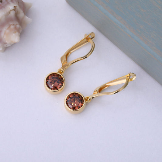 Round Smoky Quartz Bezel Dangle Earrings in 14K Solid Gold | Birthstone Jewelry Queen Jewelry Earrings