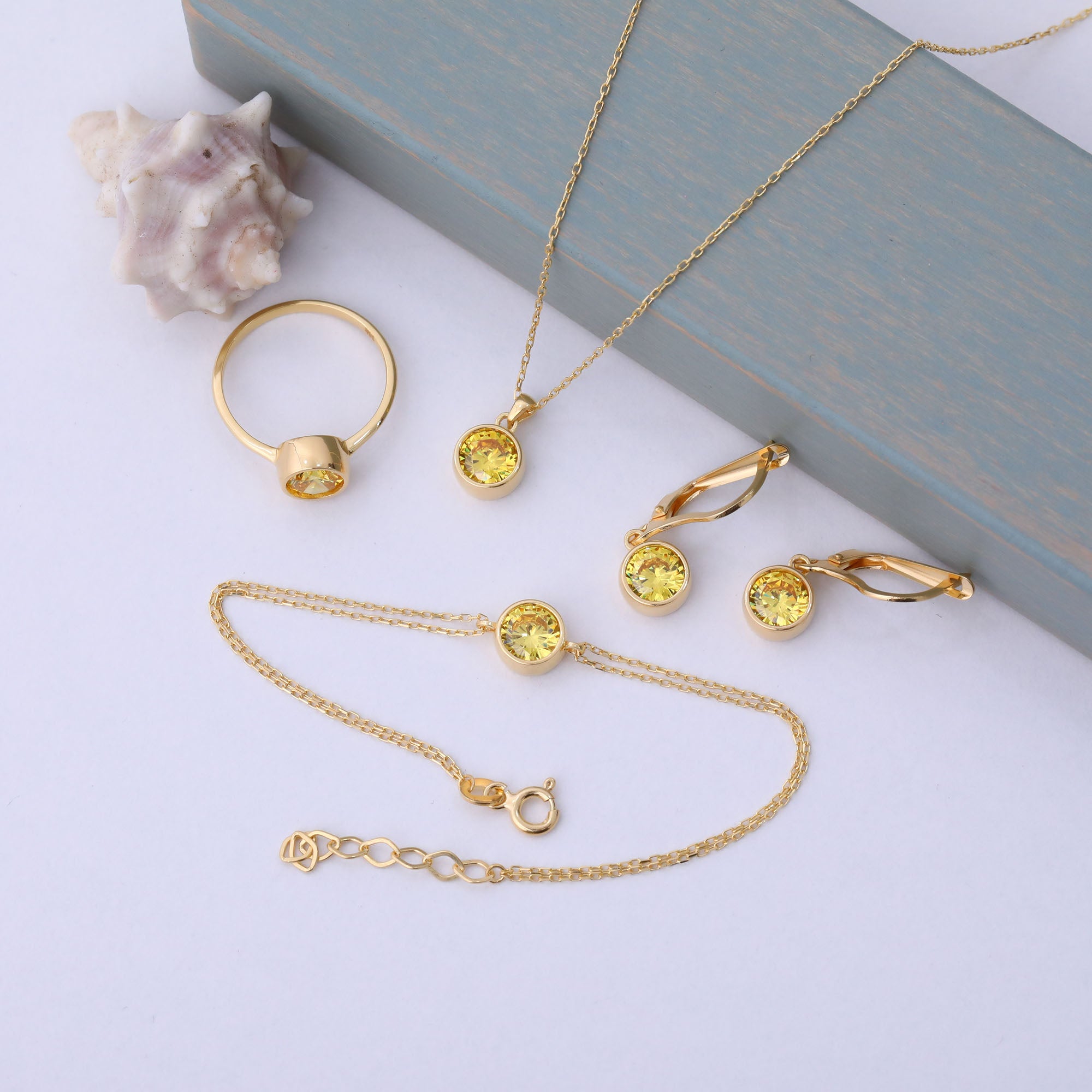 Round Yellow Topaz Bezel Dangle Earrings in 14K Solid Gold | Birthstone Jewelry Queen Jewelry Earrings