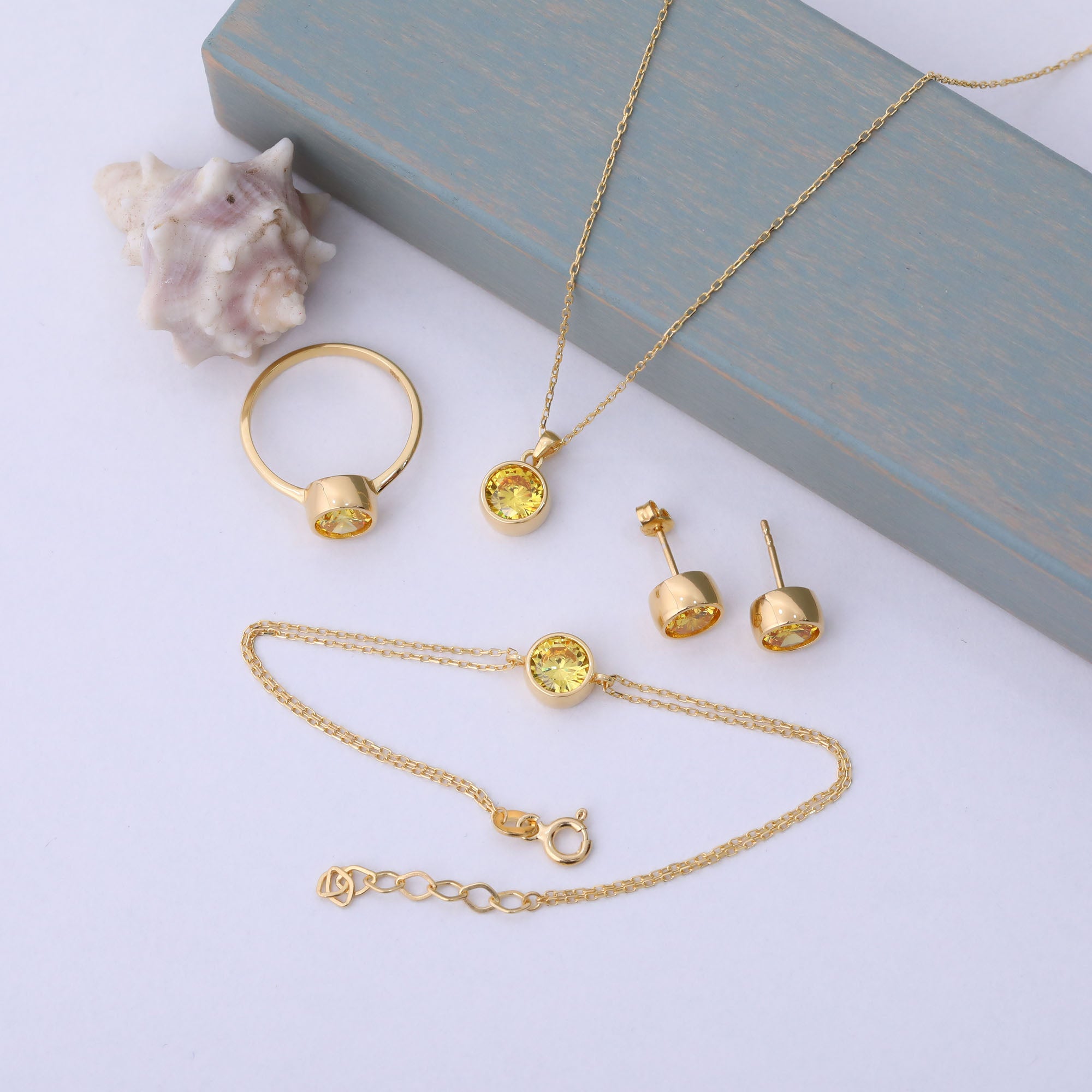 Round Yellow Topaz Bezel Stud Earrings in 14K Solid Gold | Birthstone Jewelry Queen Jewelry Earrings