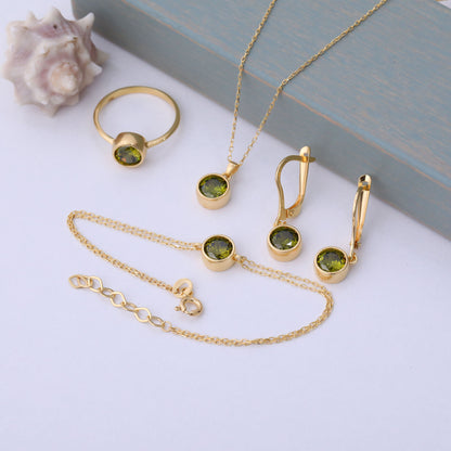 Round Peridot Bezel Dangle Earrings in 14K Solid Gold | August Birthstone Queen Jewelry Earrings