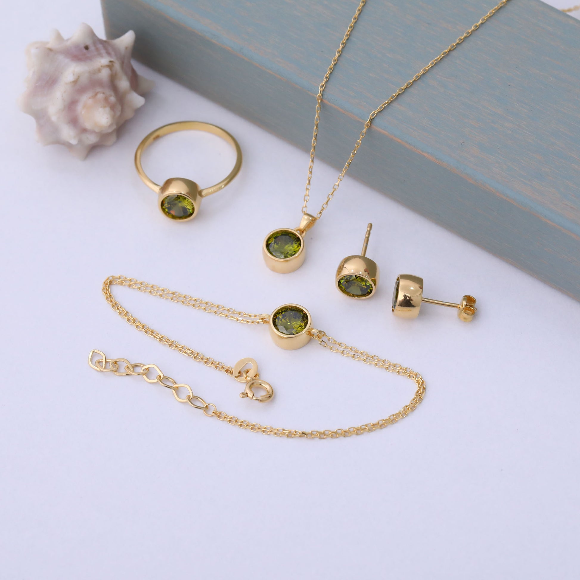 Round Peridot Bezel Stud Earrings in 14K Solid Gold | August Birthstone Queen Jewelry Earrings