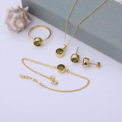 Round Peridot Bezel Stud Earrings in 14K Solid Gold | August Birthstone Queen Jewelry Earrings