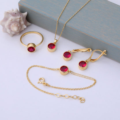 Round Ruby Bezel Necklace in 14K Solid Gold | July Birthstone Pendant Queen Jewelry Necklace