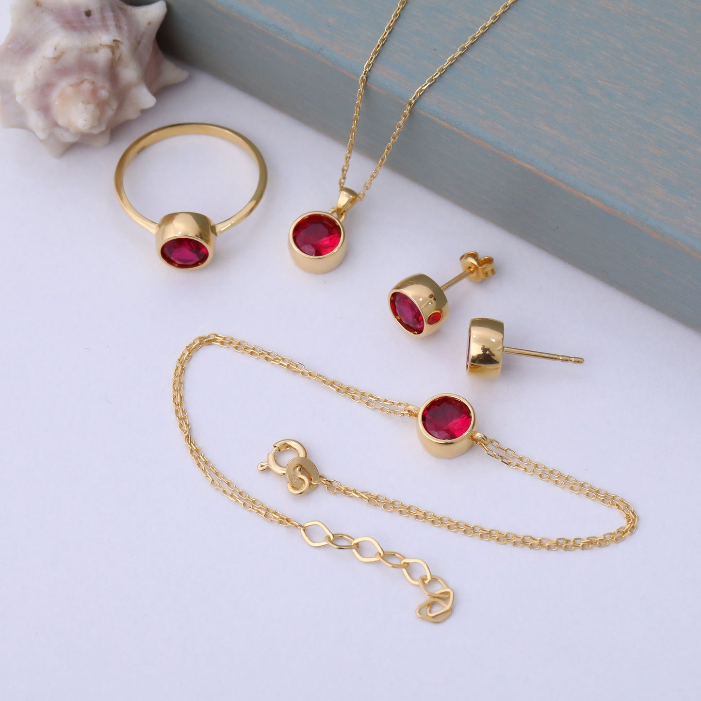 Round Ruby Bezel Necklace in 14K Solid Gold | July Birthstone Pendant Queen Jewelry Necklace
