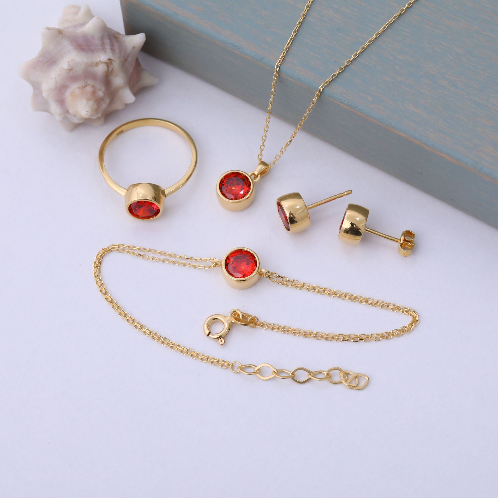 Round Garnet Bezel Stud Earrings in 14K Solid Gold | January Birthstone Queen Jewelry Earrings
