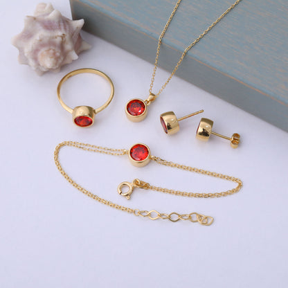Round Garnet Bezel Necklace in 14K Solid Gold | January Birthstone Pendant Queen Jewelry Necklace