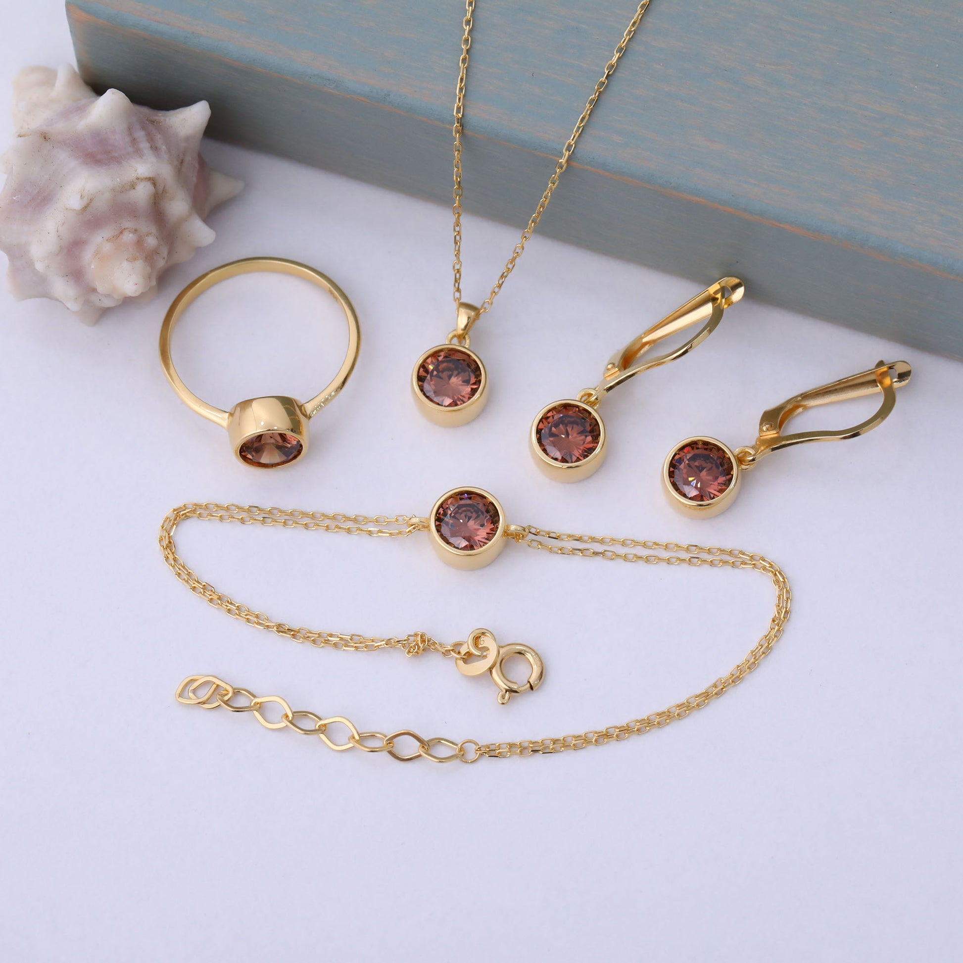 Round Smoky Quartz Bezel Bracelet in 14K Solid Gold | Birthstone Jewelry Queen Jewelry Bracelet