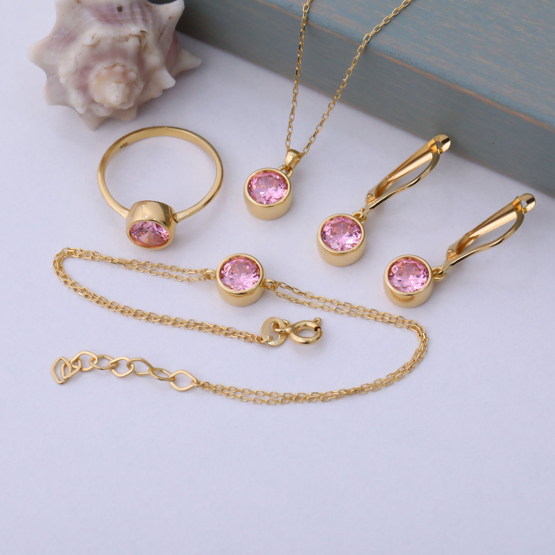Round Pink Tourmaline Bezel Dangle Earrings in 14K Solid Gold | October Birthstone Queen Jewelry Earrings