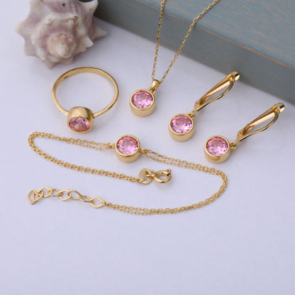 Round Pink Tourmaline Bezel Dangle Earrings in 14K Solid Gold | October Birthstone Queen Jewelry Earrings