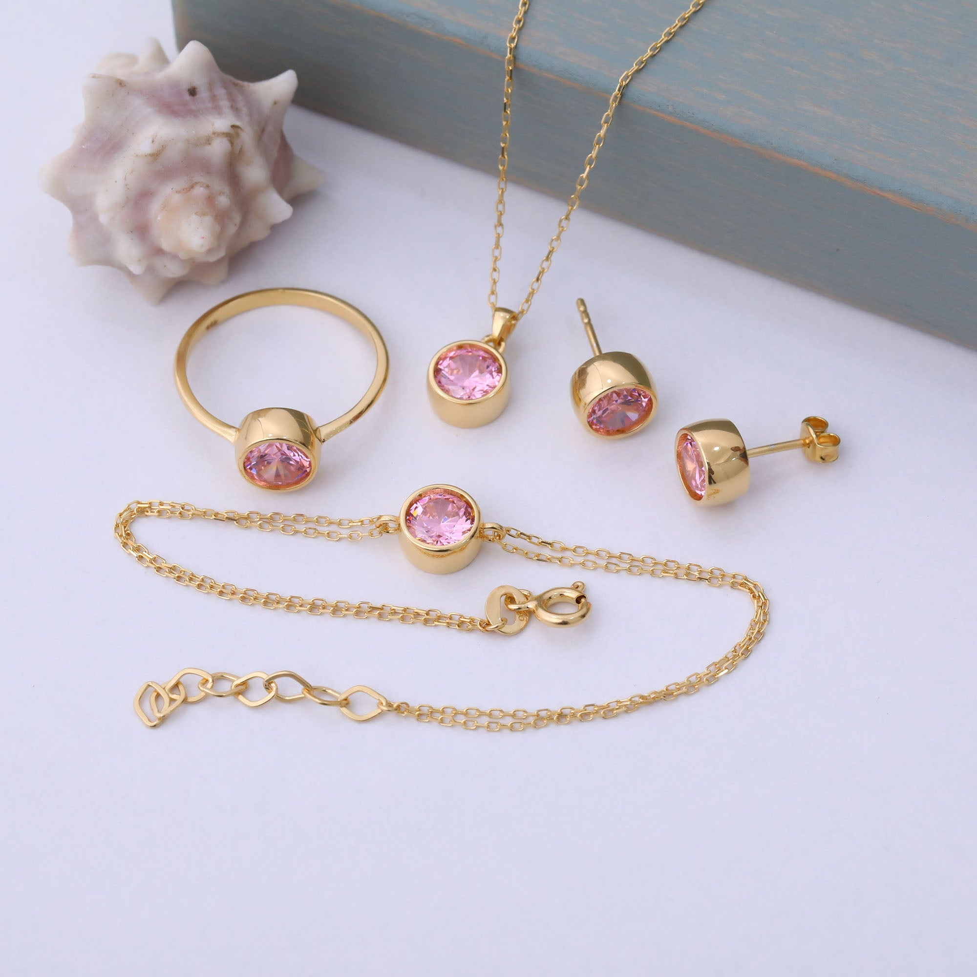 Round Pink Tourmaline Bezel Stud Earrings in 14K Solid Gold | October Birthstone Queen Jewelry Earrings