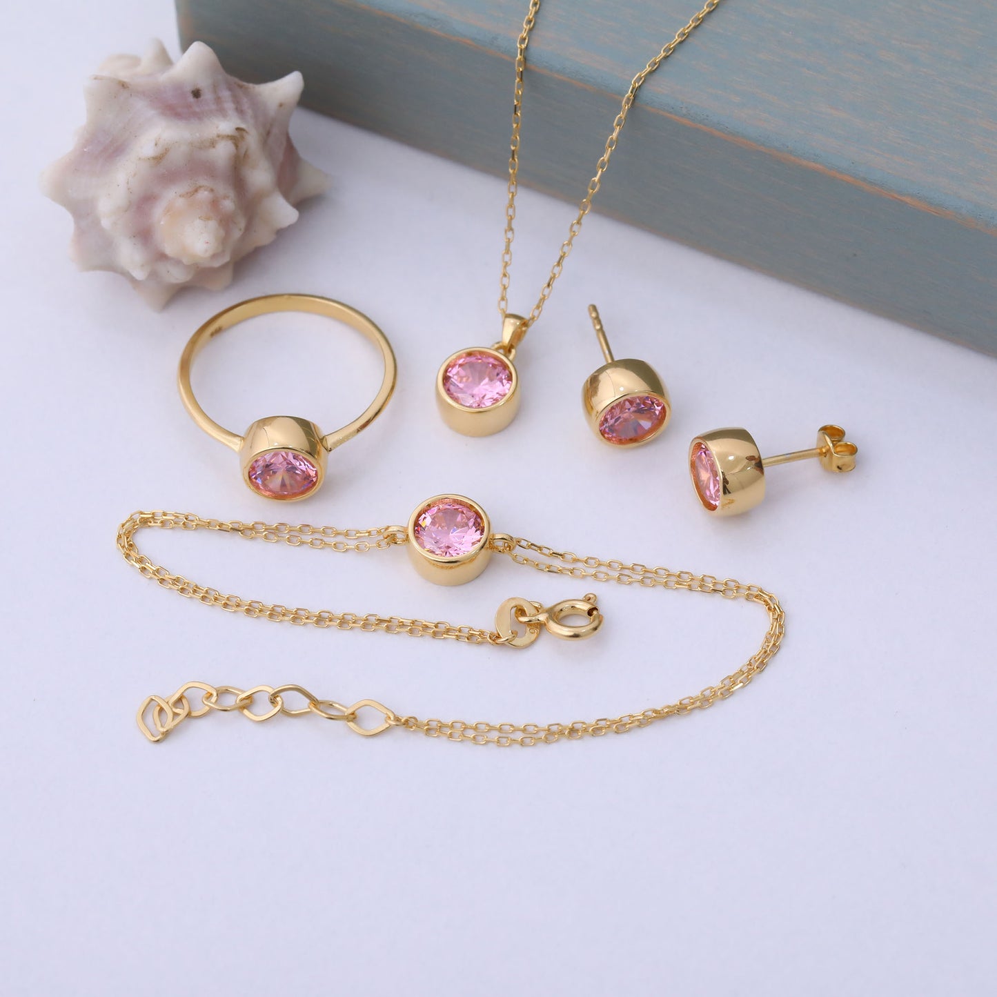 Round Pink Tourmaline Bezel Stud Earrings in 14K Solid Gold | October Birthstone Queen Jewelry Earrings