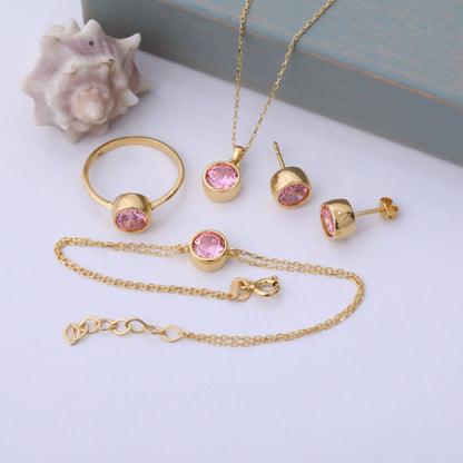 Round Pink Tourmaline Bezel Stud Earrings in 14K Solid Gold | October Birthstone Queen Jewelry Earrings