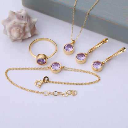 Round Alexandrite Bezel Bracelet in 14K Solid Gold | June Birthstone Queen Jewelry Bracelet