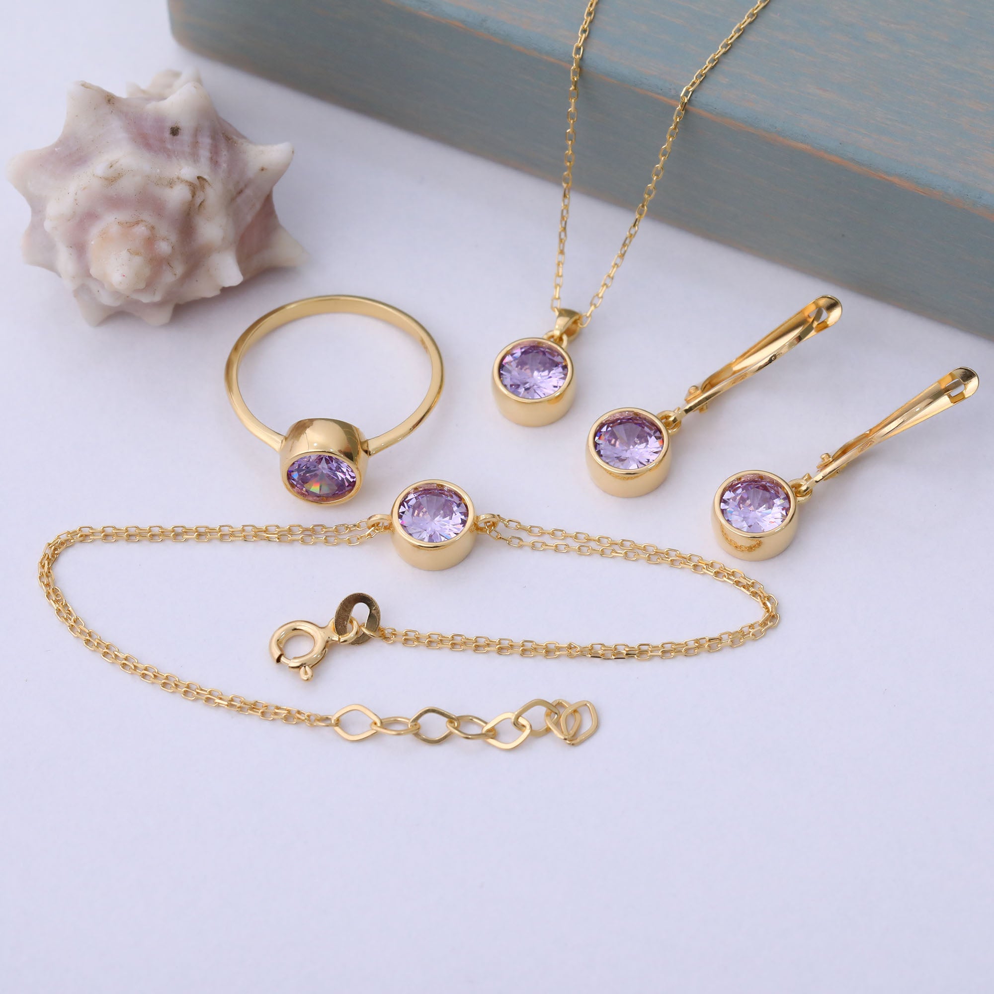 Round Alexandrite Bezel Dangle Earrings in 14K Solid Gold | June Birthstone Queen Jewelry Earrings