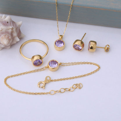 Round Alexandrite Bezel Bracelet in 14K Solid Gold | June Birthstone Queen Jewelry Bracelet