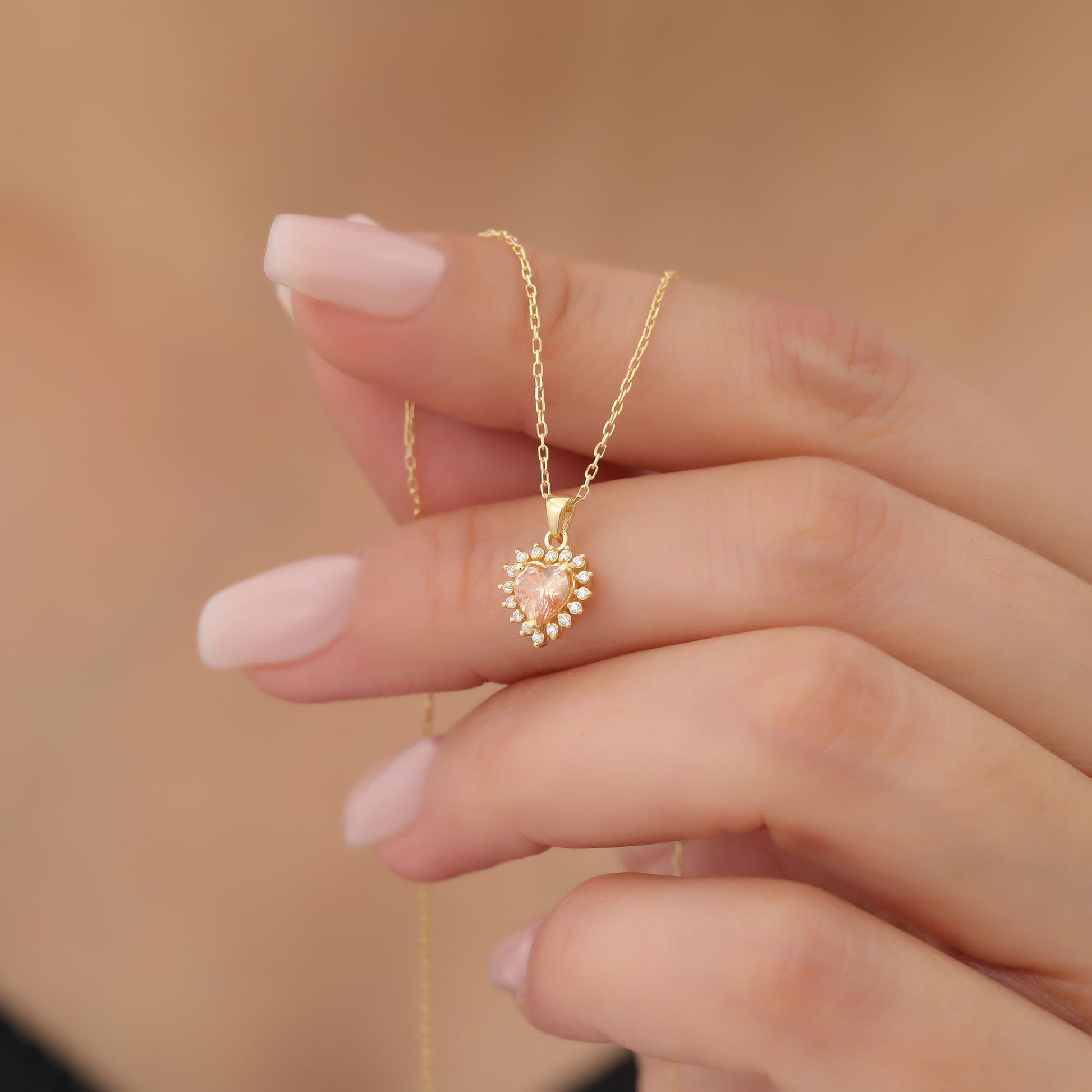 Citrine Heart Necklace Surrounded by Real Diamonds in 14K Solid Gold Pendant, November Birthstone Charms Queen Jewelry Necklace