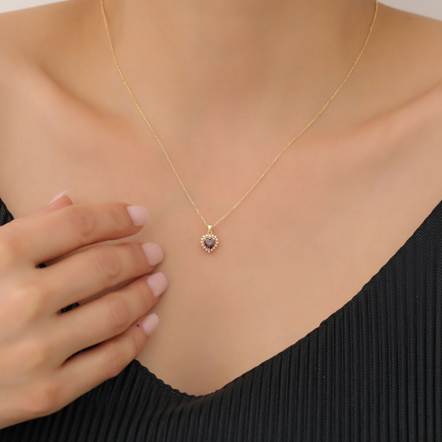Smoky Quartz Heart Necklace Surrounded by Real Diamonds in 14K Solid Gold Pendant, Birthstone Charms Queen Jewelry Necklace