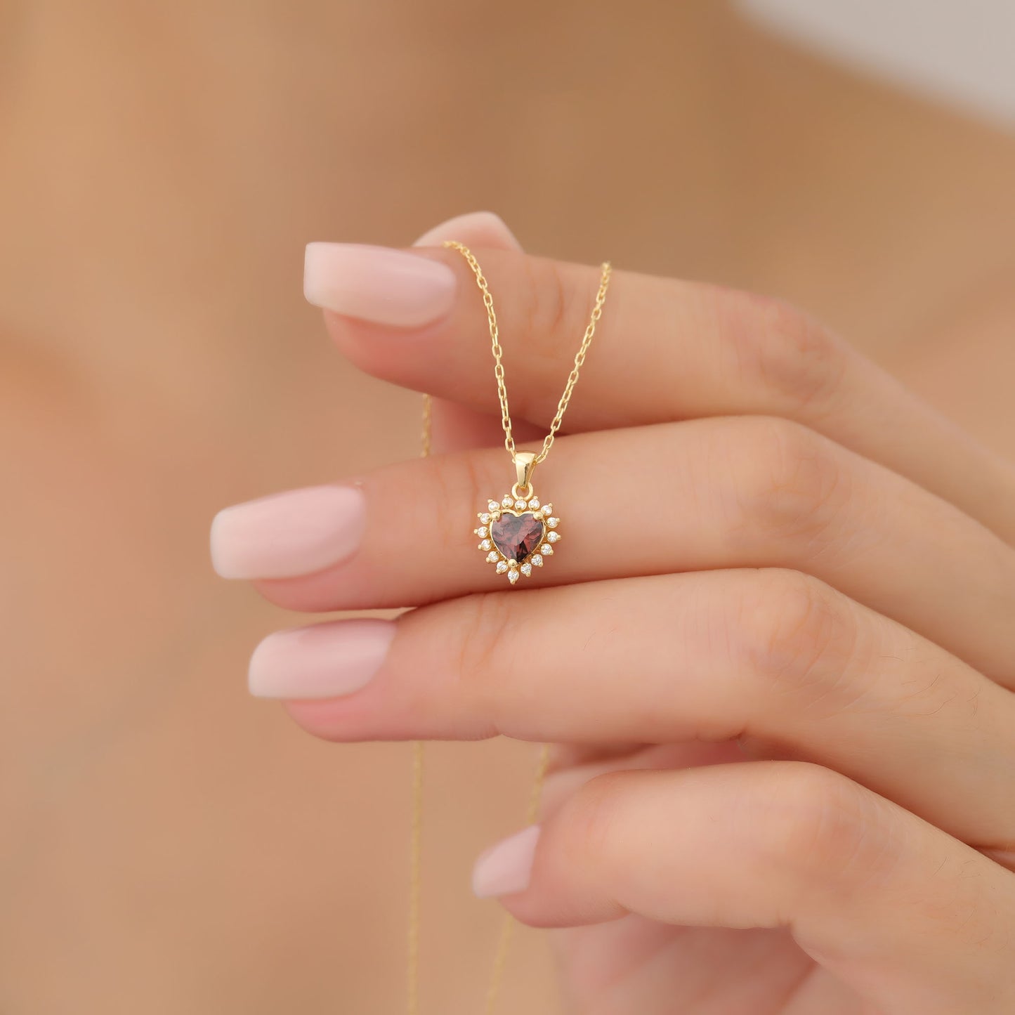 Smoky Quartz Heart Necklace Surrounded by Real Diamonds in 14K Solid Gold Pendant, Birthstone Charms Queen Jewelry Necklace