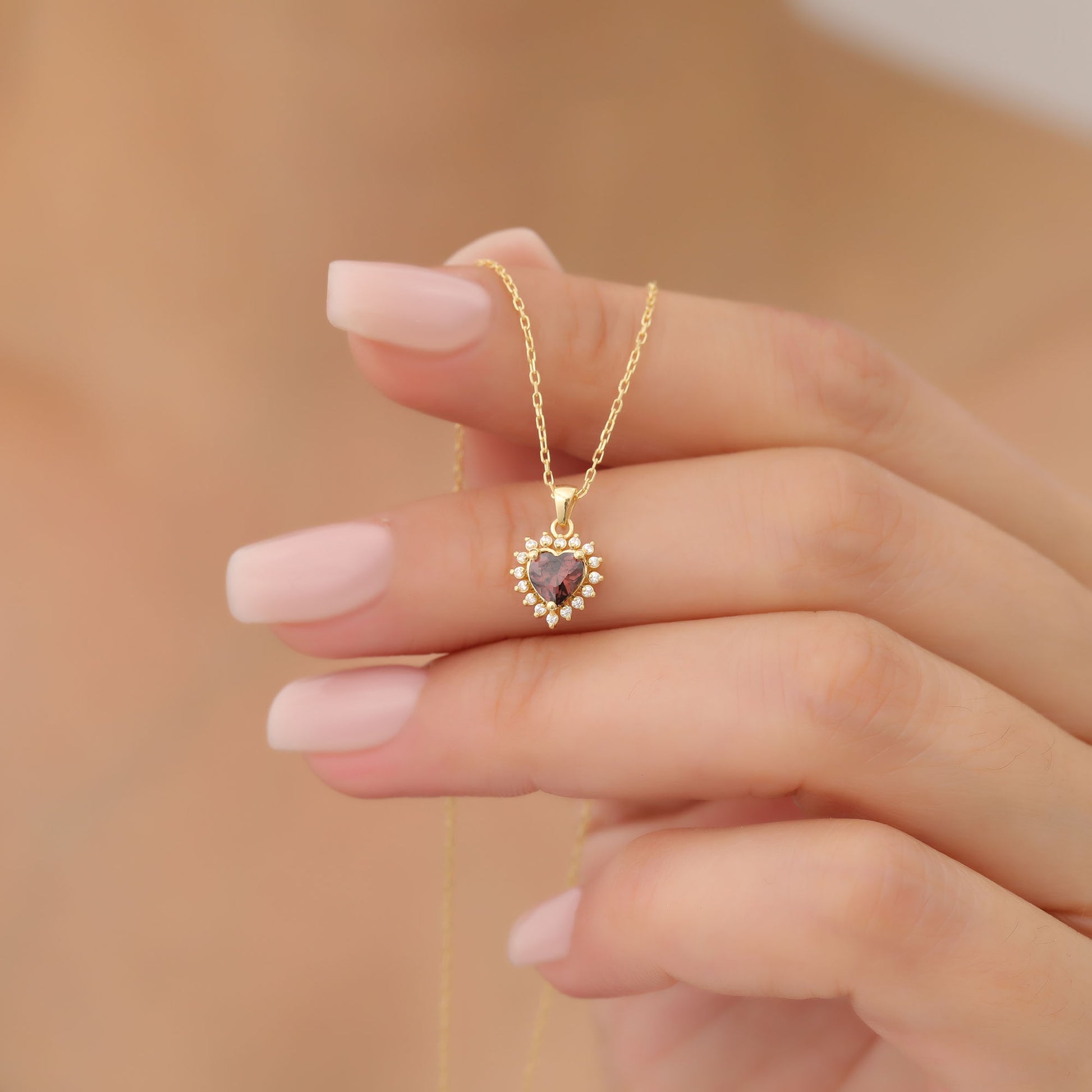 Smoky Quartz Heart Necklace Surrounded by Real Diamonds in 14K Solid Gold Pendant, Birthstone Charms Queen Jewelry Necklace