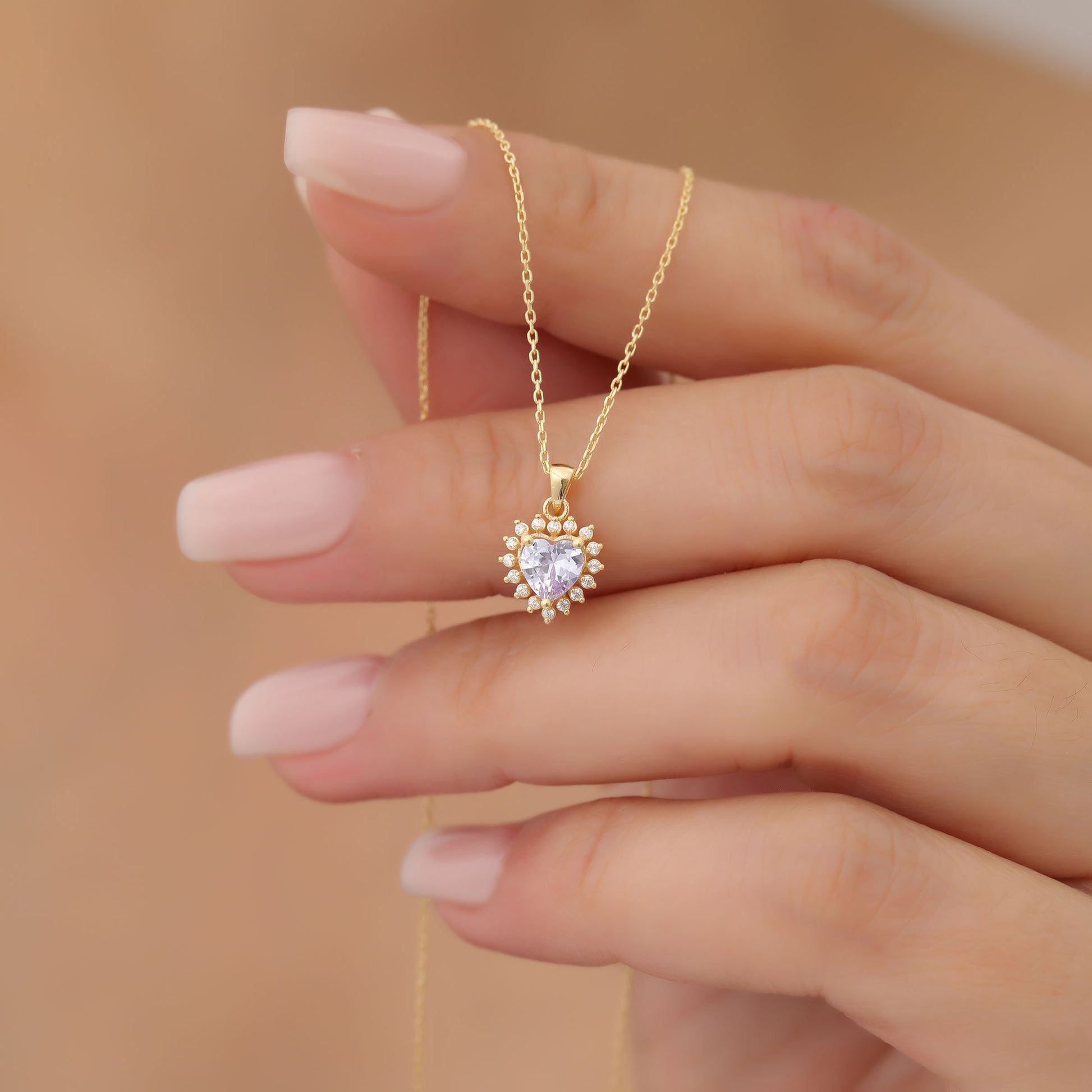 Alexandrite Heart Necklace Surrounded by Real Diamonds in 14K Solid Gold Pendant, June Birthstone Charms Queen Jewelry Necklace