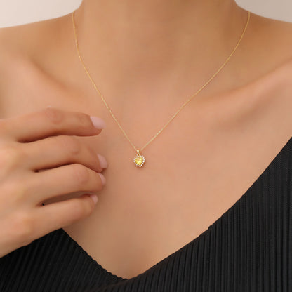 Yellow Topaz Heart Necklace Surrounded by Real Diamonds in 14K Solid Gold Pendant, Birthstone Charms Queen Jewelry Necklace