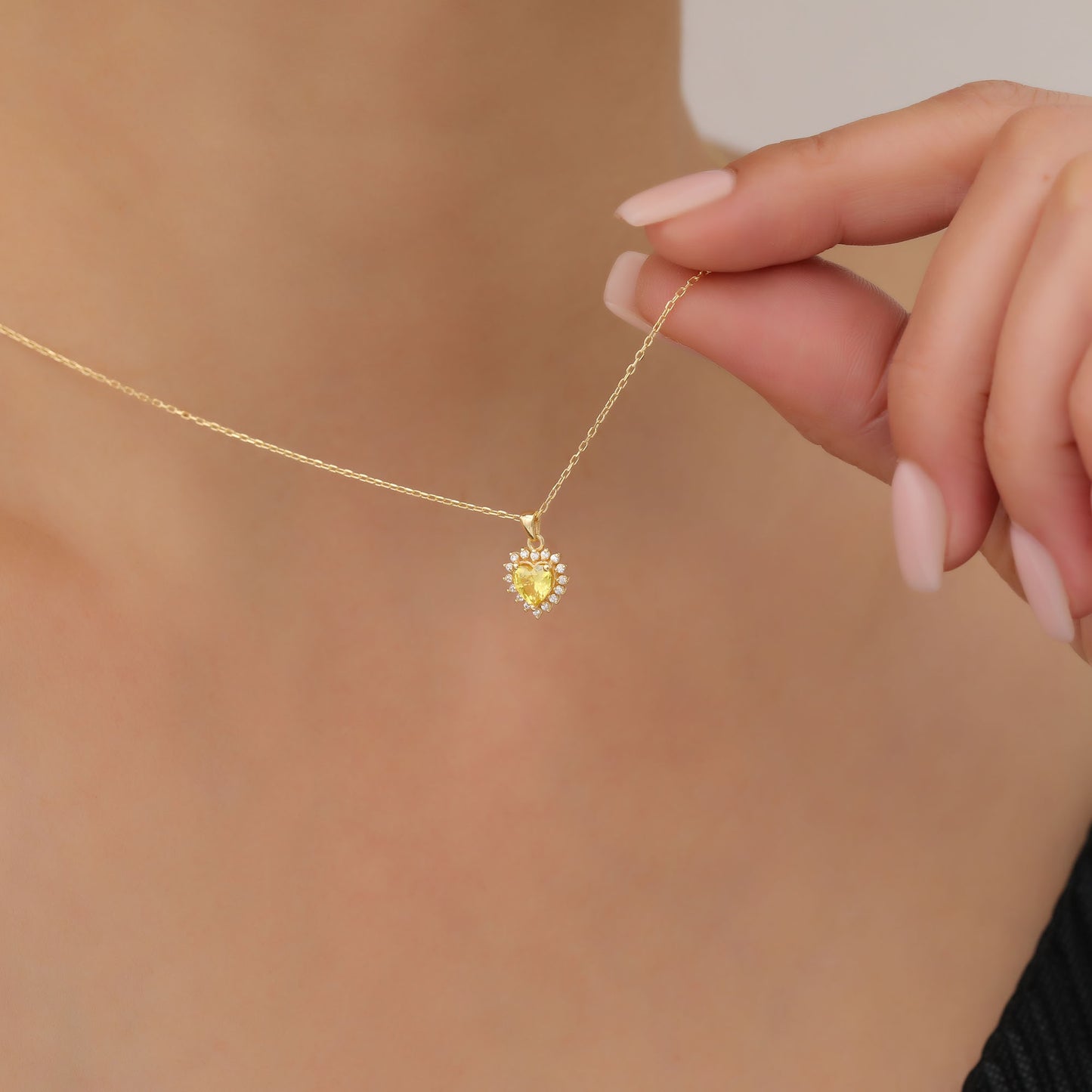 Yellow Topaz Heart Necklace Surrounded by Real Diamonds in 14K Solid Gold Pendant, Birthstone Charms Queen Jewelry Necklace