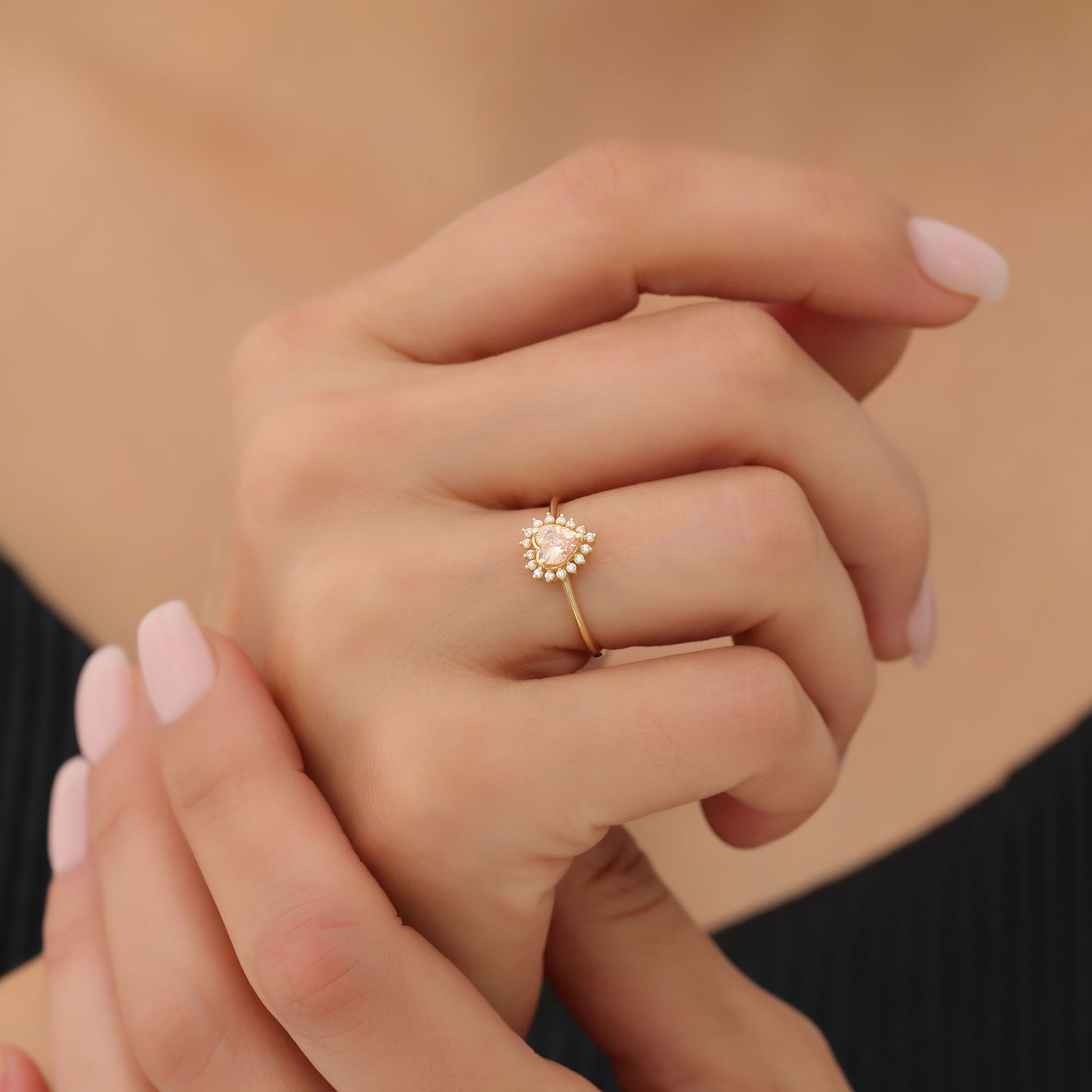 Citrine Heart Ring by 16 Real Diamonds in 14K Solid Gold, November Birthstone Jewelry Queen Jewelry Rings