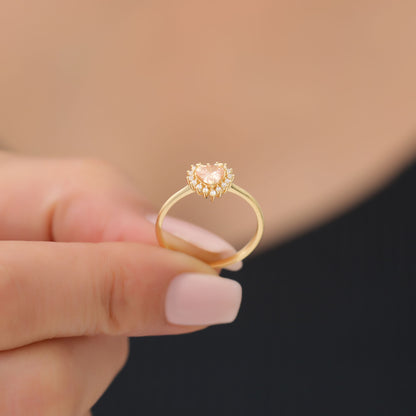 Citrine Heart Ring by 16 Real Diamonds in 14K Solid Gold, November Birthstone Jewelry Queen Jewelry Rings