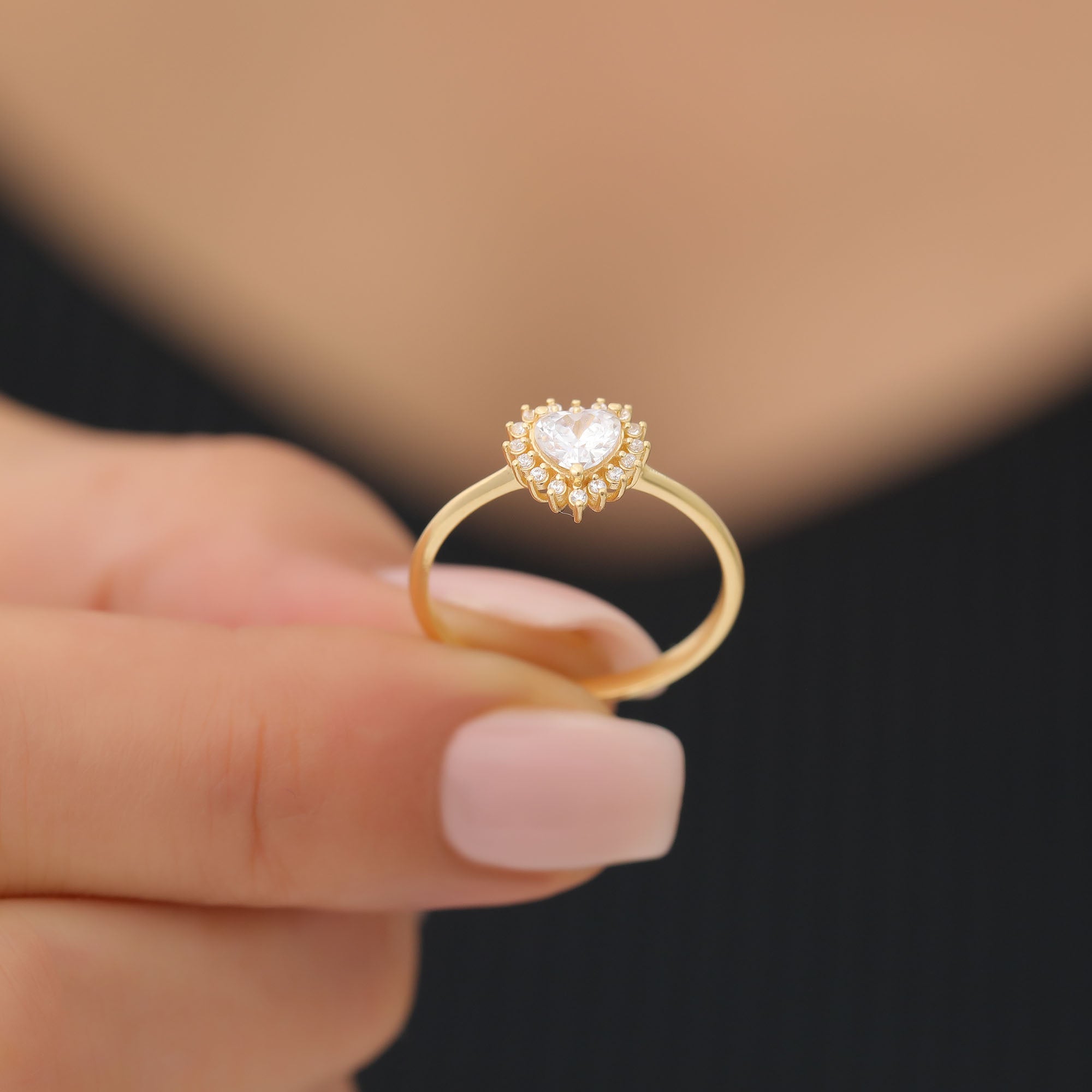 White Topaz Heart Ring by 16 Real Diamonds in 14K Solid Gold, April Birthstone Jewelry Queen Jewelry Rings