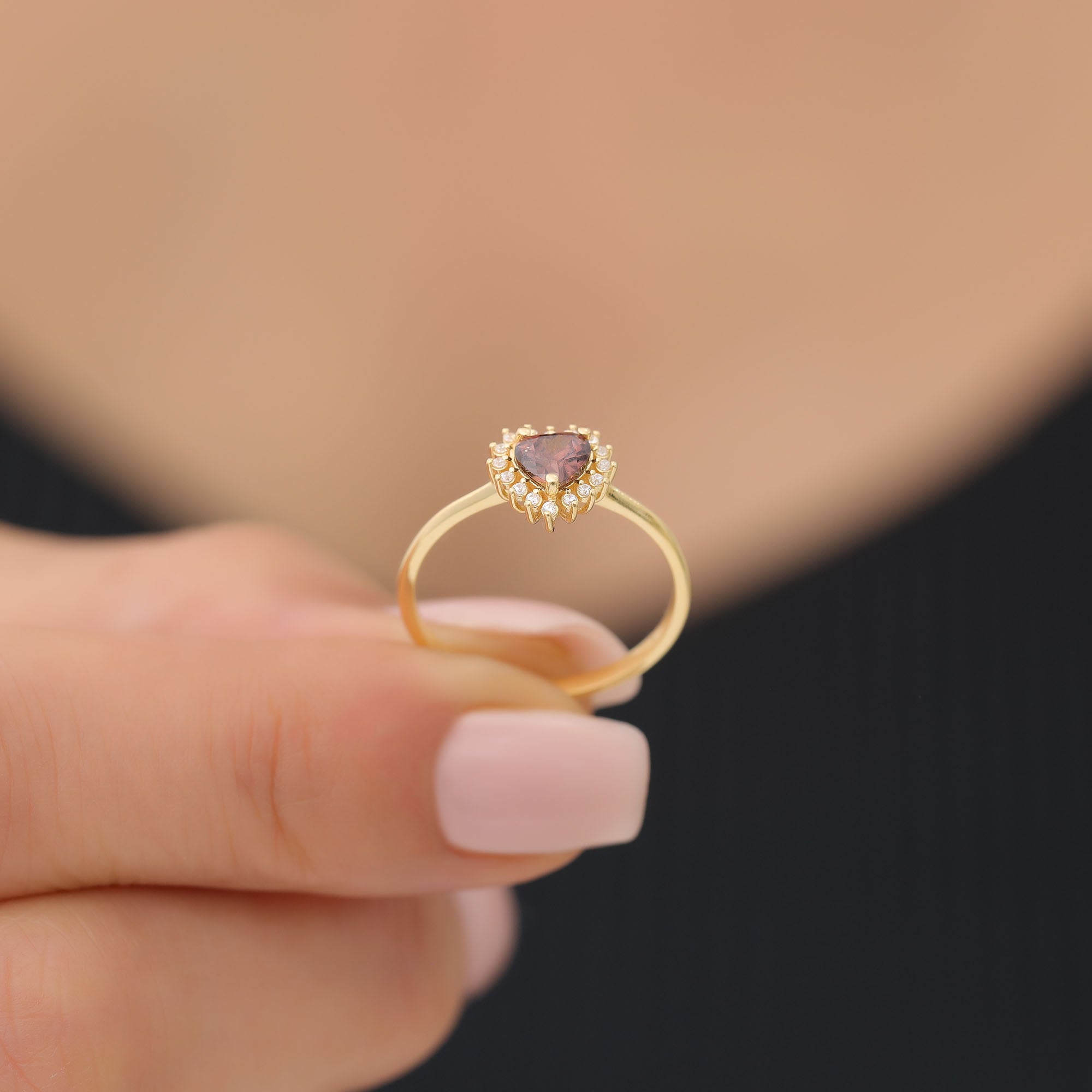 Smoky Quartz Heart Ring by 16 Real Diamonds in 14K Solid Gold, Birthstone Jewelry Queen Jewelry Rings