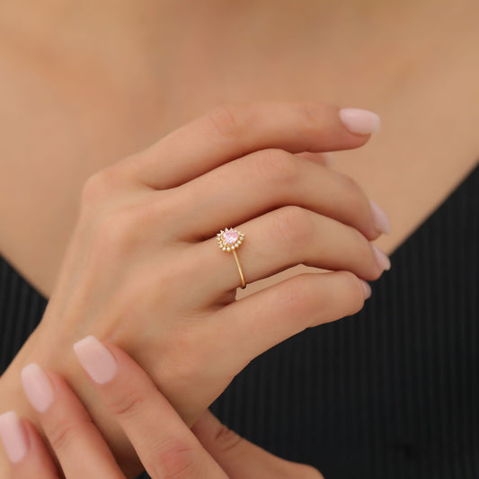 Pink Tourmaline Heart Ring by 16 Real Diamonds in 14K Solid Gold, October Birthstone Jewelry Queen Jewelry Rings