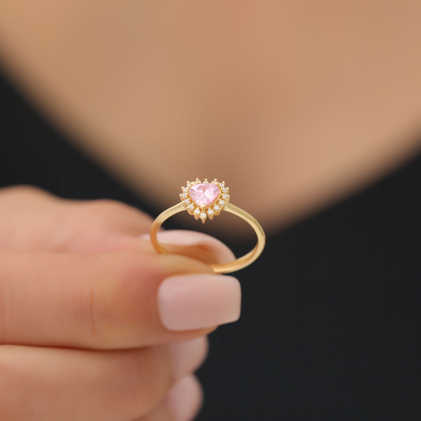 Pink Tourmaline Heart Ring by 16 Real Diamonds in 14K Solid Gold, October Birthstone Jewelry Queen Jewelry Rings