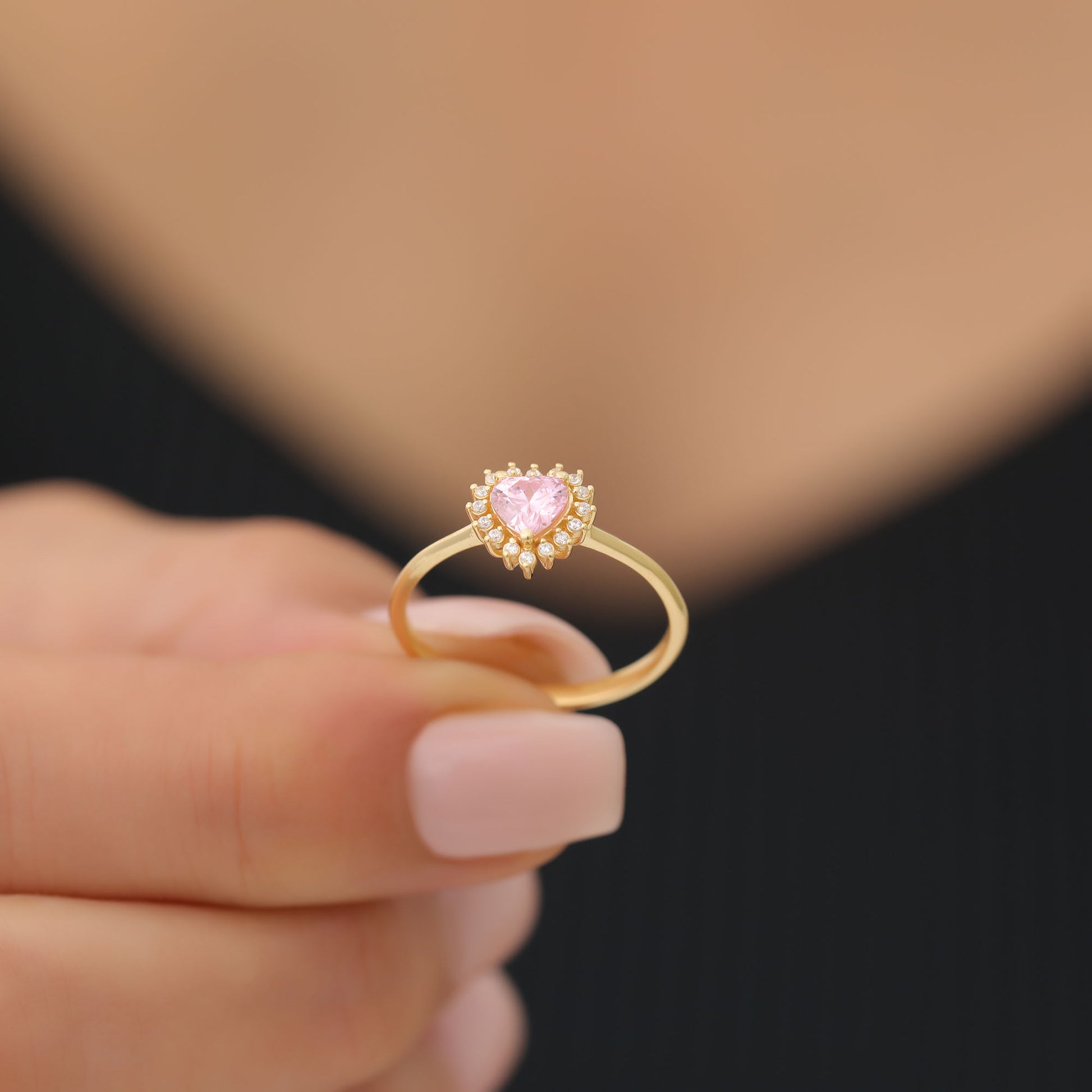 Pink Tourmaline Heart Ring by 16 Real Diamonds in 14K Solid Gold, October Birthstone Jewelry Queen Jewelry Rings