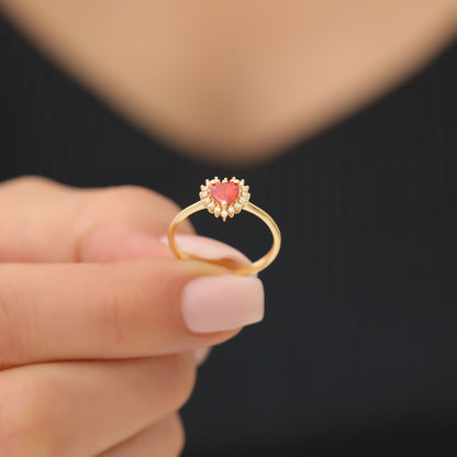 Garnet Heart Ring by 16 Real Diamonds in 14K Solid Gold, January Birthstone Jewelry Queen Jewelry Rings