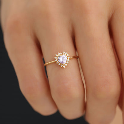 Alexandrite Heart Ring by 16 Real Diamonds in 14K Solid Gold, June Birthstone Jewelry Queen Jewelry Rings