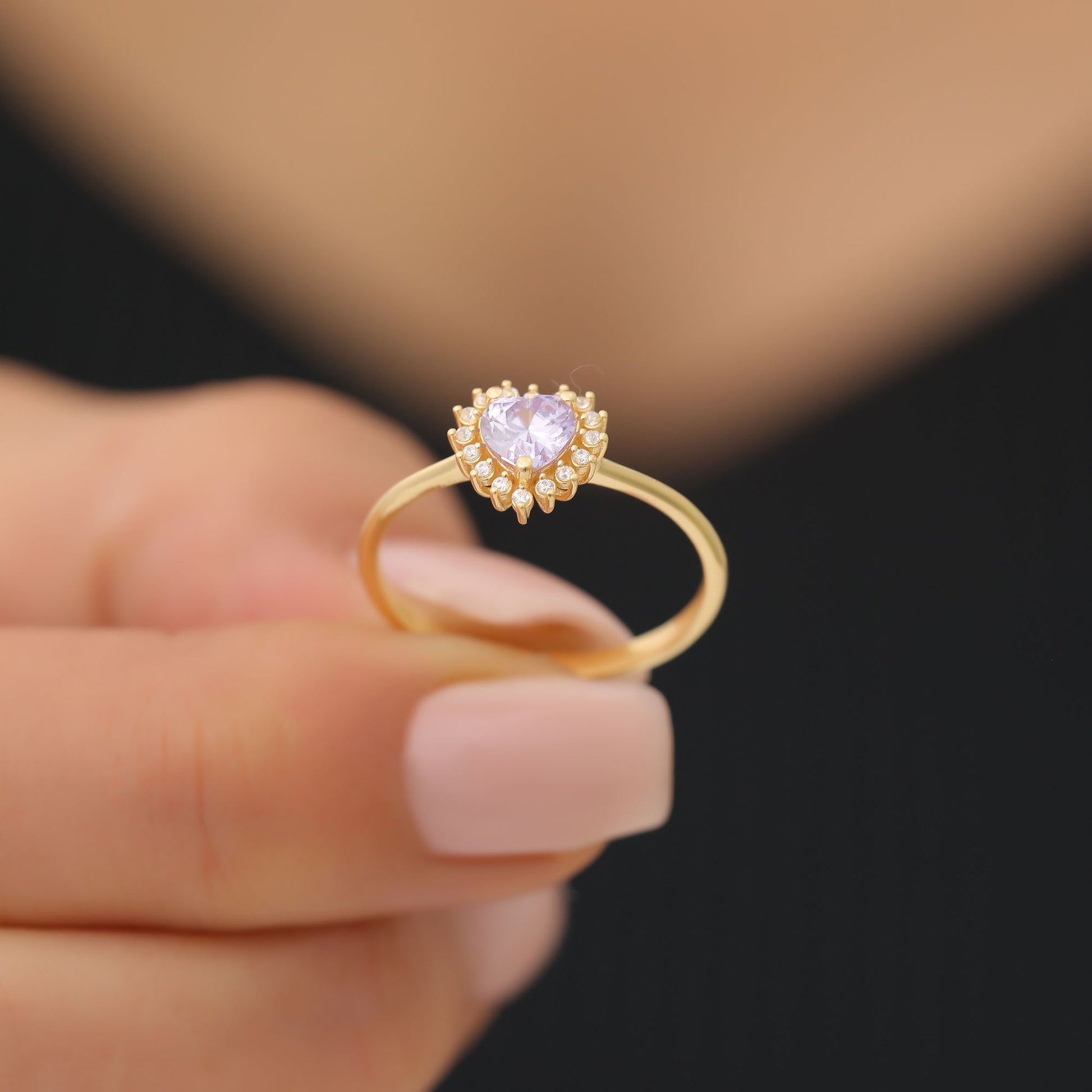 Alexandrite Heart Ring by 16 Real Diamonds in 14K Solid Gold, June Birthstone Jewelry Queen Jewelry Rings