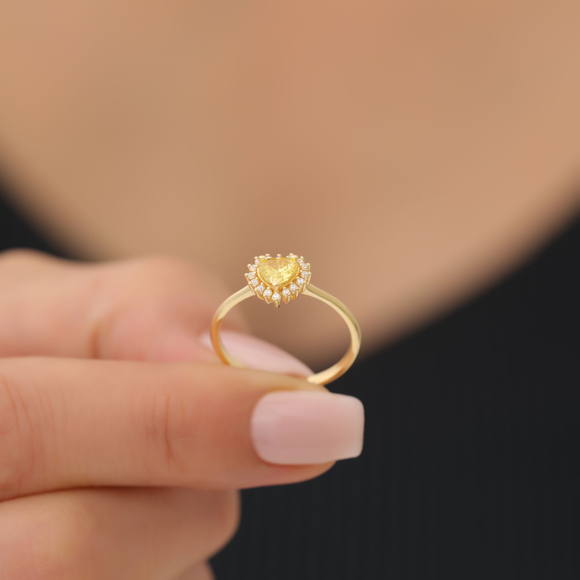 Yellow Topaz Heart Ring by 16 Real Diamonds in 14K Solid Gold, Birthstone Jewelry Queen Jewelry Rings