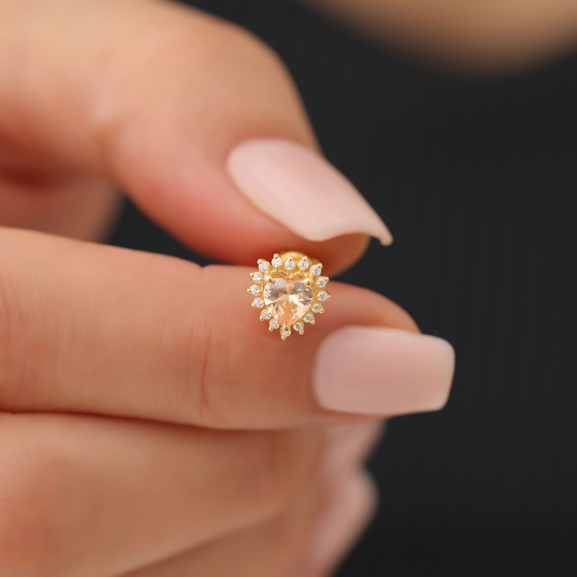 Citrine Heart Shaped Stud Earring in 14K Solid Gold surrounded by Real Diamonds, November Birthstone Jewelry Queen Jewelry Earrings