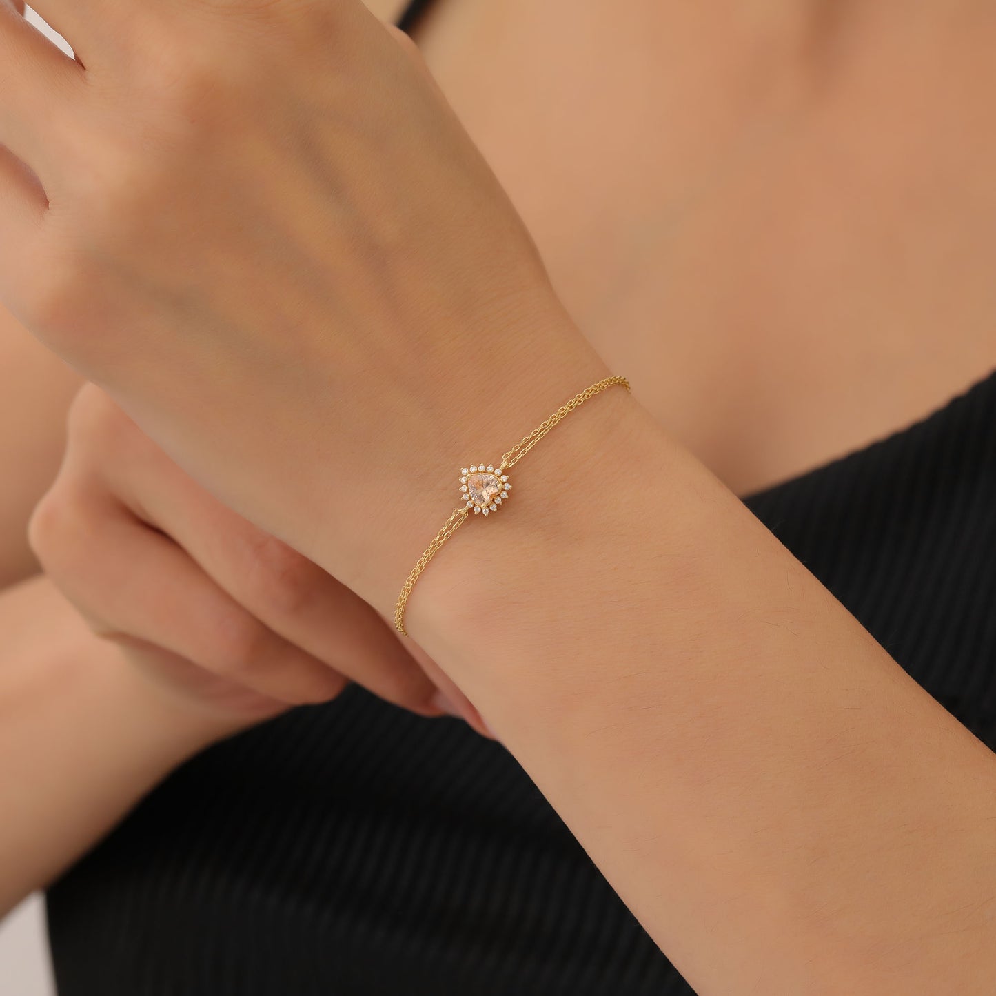 Citrine Heart Bracelet by 16 Real Diamonds in 14K Solid Gold, November Birthstone Jewelry Queen Jewelry Bracelet