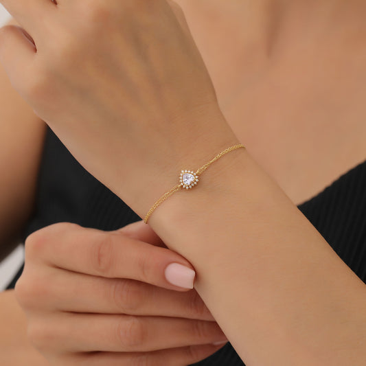 Alexandrite Heart Bracelet by 16 Real Diamonds in 14K Solid Gold, June Birthstone Jewelry Queen Jewelry Bracelet