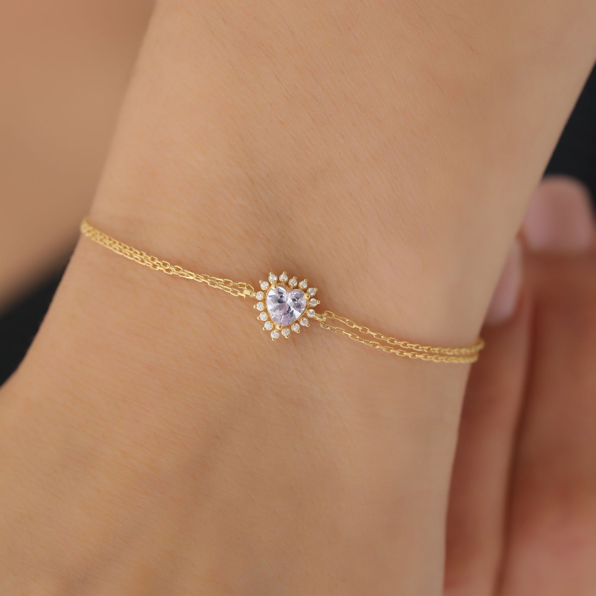 Alexandrite Heart Bracelet by 16 Real Diamonds in 14K Solid Gold, June Birthstone Jewelry Queen Jewelry Bracelet