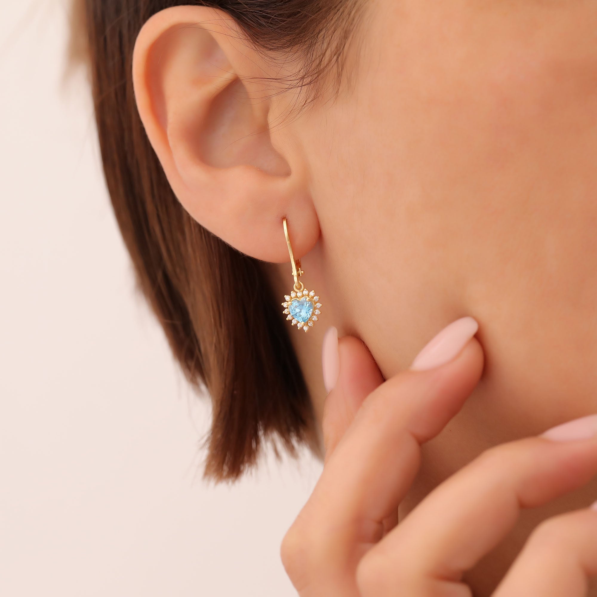 Blue Topaz Heart Dangle Earring by Real Diamonds in 14K Solid Gold, December Birthstone Jewelry Queen Jewelry Earrings