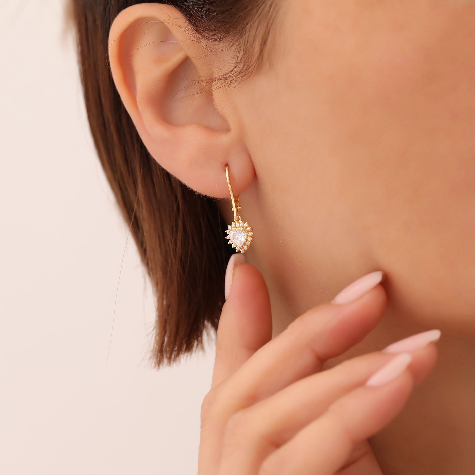 White Topaz Heart Dangle Earring by Real Diamonds in 14K Solid Gold, Birthstone Jewelry Queen Jewelry Earrings
