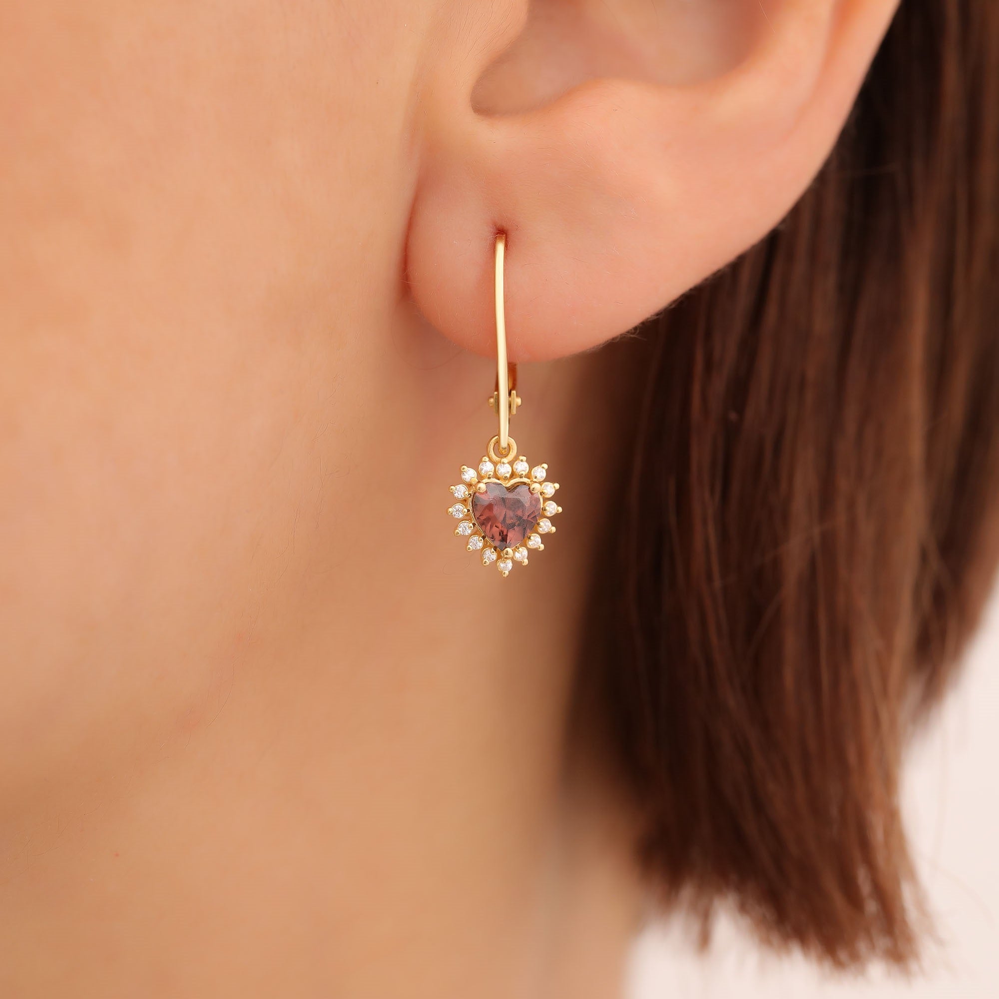 Smoky Quartz Heart Dangle Earring by Real Diamonds in 14K Solid Gold, Birthstone Jewelry Queen Jewelry Earrings