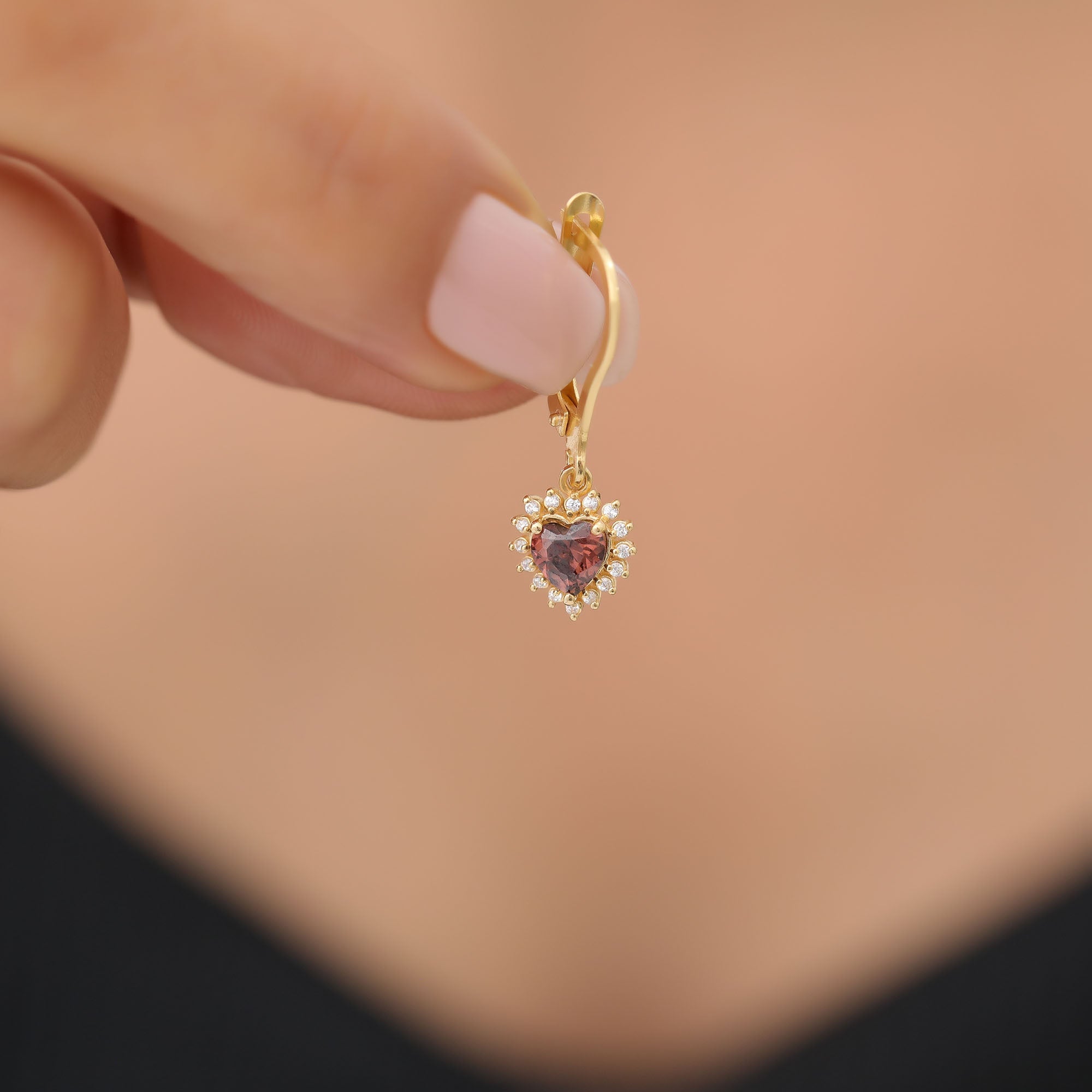 Smoky Quartz Heart Dangle Earring by Real Diamonds in 14K Solid Gold, Birthstone Jewelry Queen Jewelry Earrings
